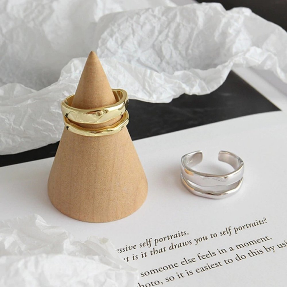 NEW Gold/Sterling Silver Wave Open Adjustable Ring - Picture 5 of 8